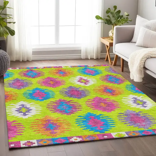 Lime Green Teal And Purple Southwestern Washable Area Rug With UV Protection Photo 4