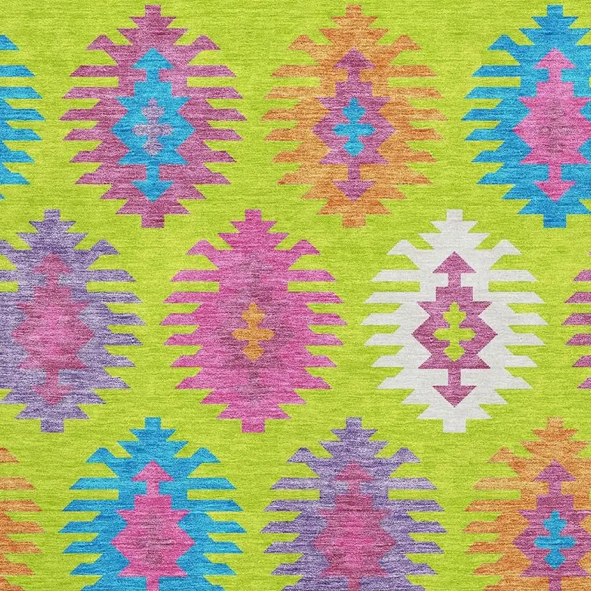 Lime Green Teal And Purple Southwestern Washable Area Rug With UV Protection Photo 2