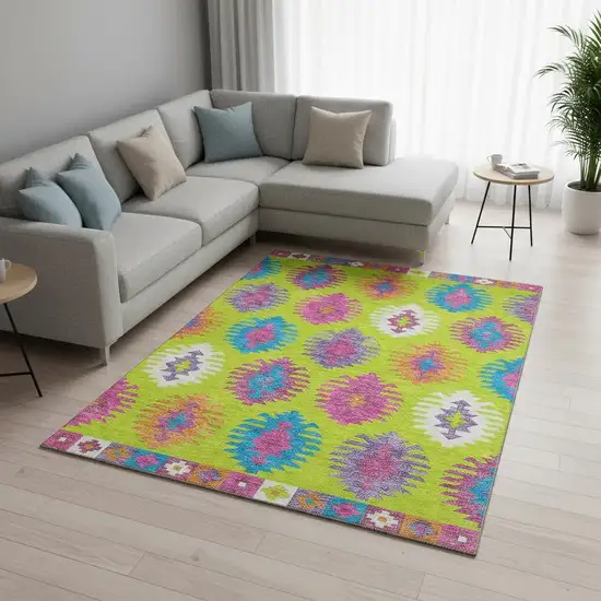 Lime Green Teal And Purple Southwestern Washable Area Rug With UV Protection Photo 2