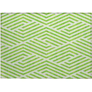 Photo of Lime Green and White Geometric Washable Non Skid Indoor Outdoor Area Rug