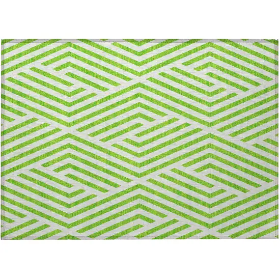 Lime Green and White Geometric Washable Non Skid Indoor Outdoor Area Rug Photo 5
