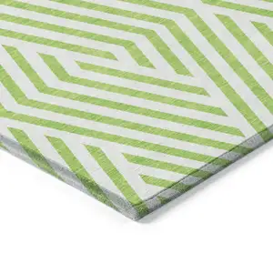 Photo of Lime Green and White Geometric Washable Non Skid Indoor Outdoor Area Rug
