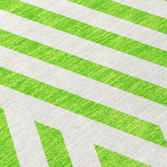 Lime Green and White Geometric Washable Non Skid Indoor Outdoor Area Rug Photo 8
