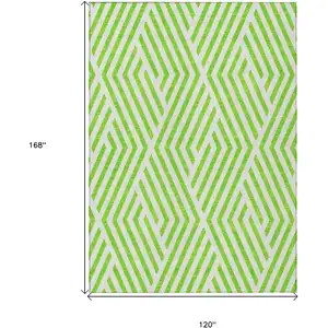 Photo of Lime Green and White Geometric Washable Non Skid Indoor Outdoor Area Rug