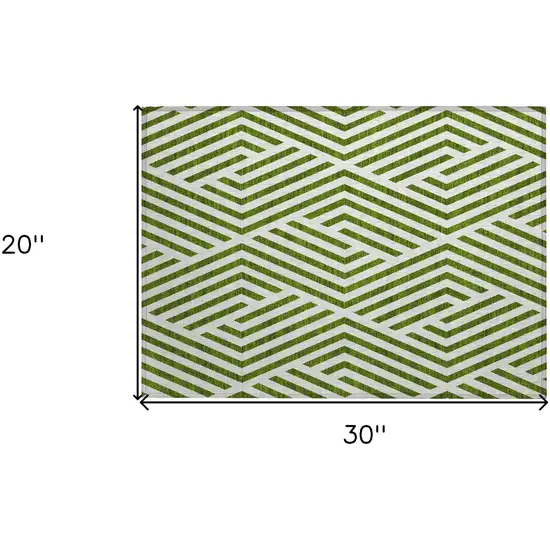 Lime Green and White Geometric Washable Non Skid Indoor Outdoor Area Rug Photo 9