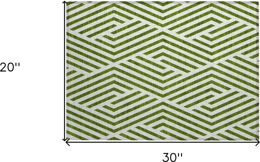 Lime Green and White Geometric Washable Non Skid Indoor Outdoor Area Rug Photo 9