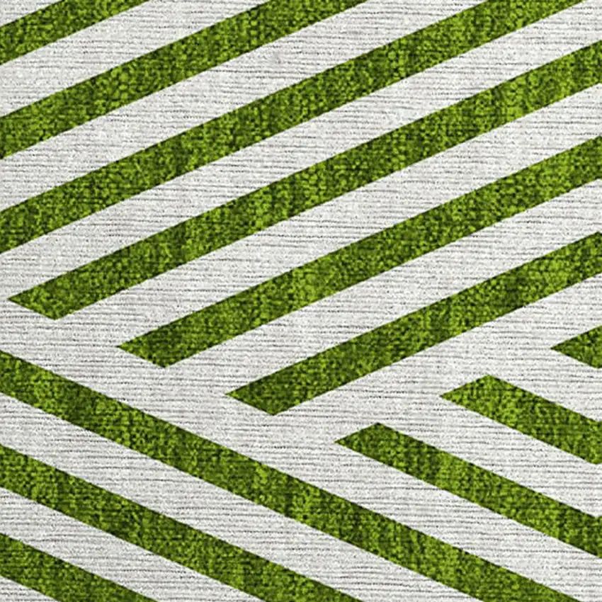Lime Green and White Geometric Washable Non Skid Indoor Outdoor Area Rug Photo 6