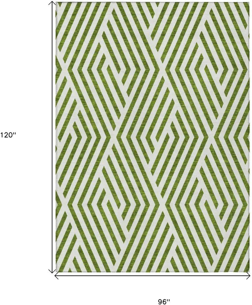Lime Green and White Geometric Washable Non Skid Indoor Outdoor Area Rug Photo 3