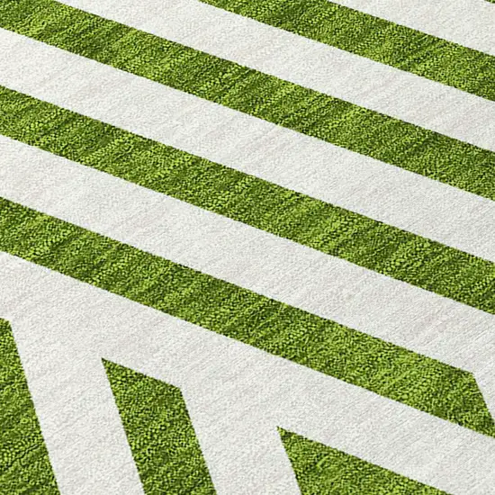 Lime Green and White Geometric Washable Non Skid Indoor Outdoor Area Rug Photo 6
