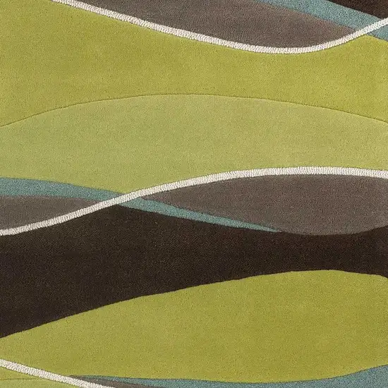 Lime Green Brown And Blue Wool Abstract Hand Tufted Area Rug Photo 4