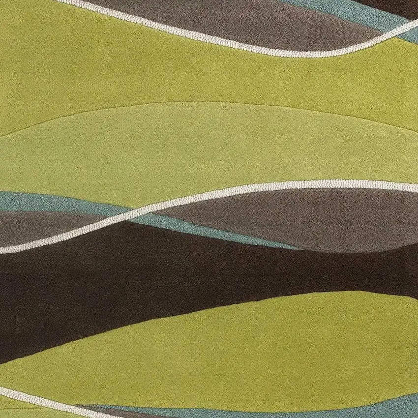 Lime Green Brown And Blue Wool Abstract Hand Tufted Area Rug Photo 4
