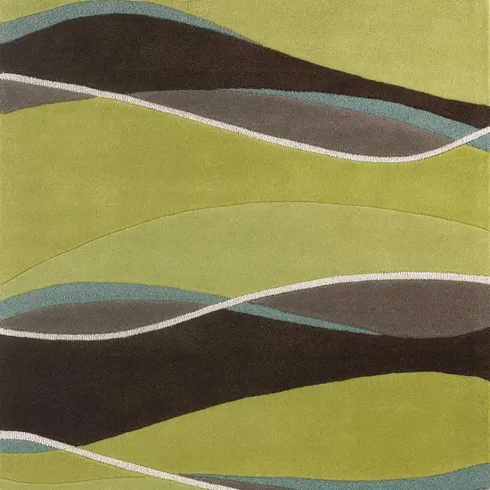 Lime Green Brown And Blue Wool Abstract Hand Tufted Area Rug Photo 5