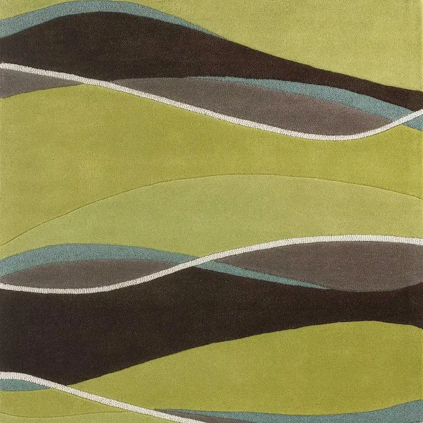 Lime Green Brown And Blue Wool Abstract Hand Tufted Area Rug Photo 5