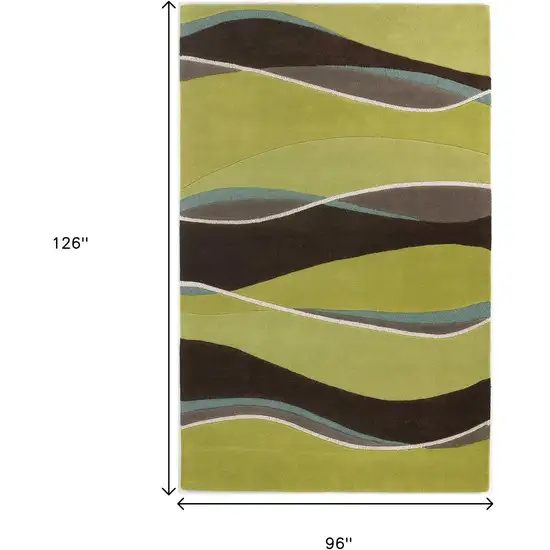 Lime Green Brown And Blue Wool Abstract Hand Tufted Area Rug Photo 3