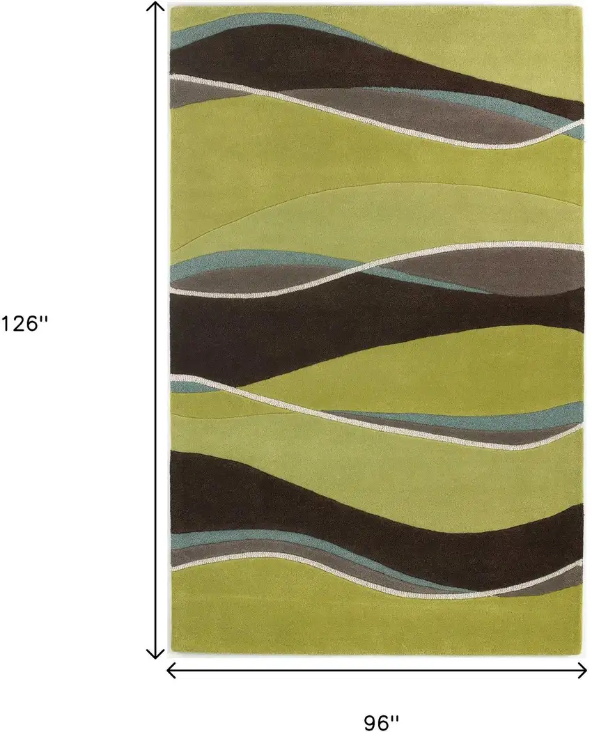 Lime Green Brown And Blue Wool Abstract Hand Tufted Area Rug Photo 3