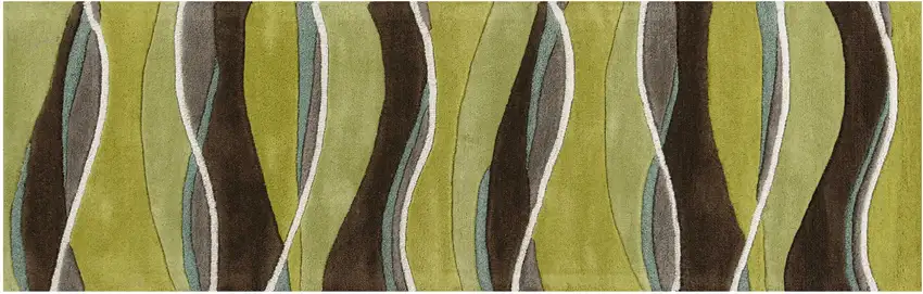 Lime Mocha Hand Tufted Abstract Waves Indoor Runner Rug Photo 2