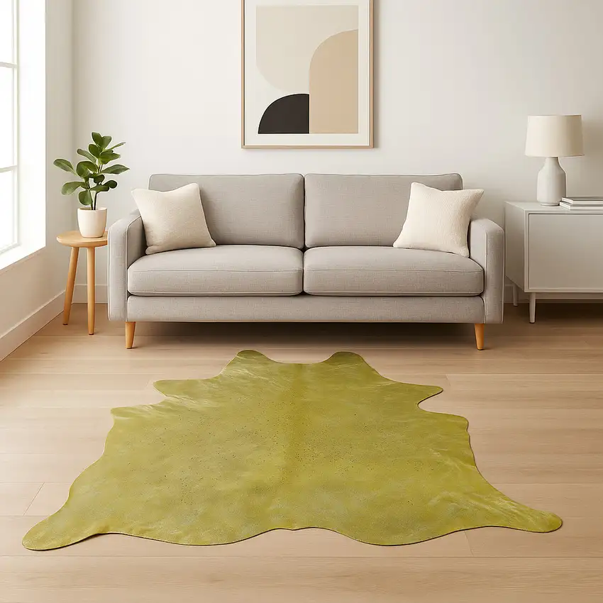 Lime Green Cowhide Cowhide Print Area Rug Photo 1