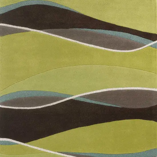 Lime Green Brown And Blue Wool Abstract Hand Tufted Area Rug Photo 6