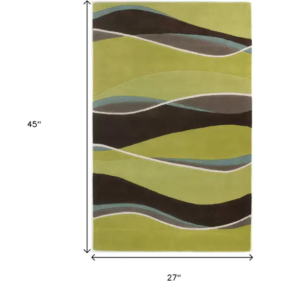 Lime Green Brown And Blue Wool Abstract Hand Tufted Area Rug Photo 2