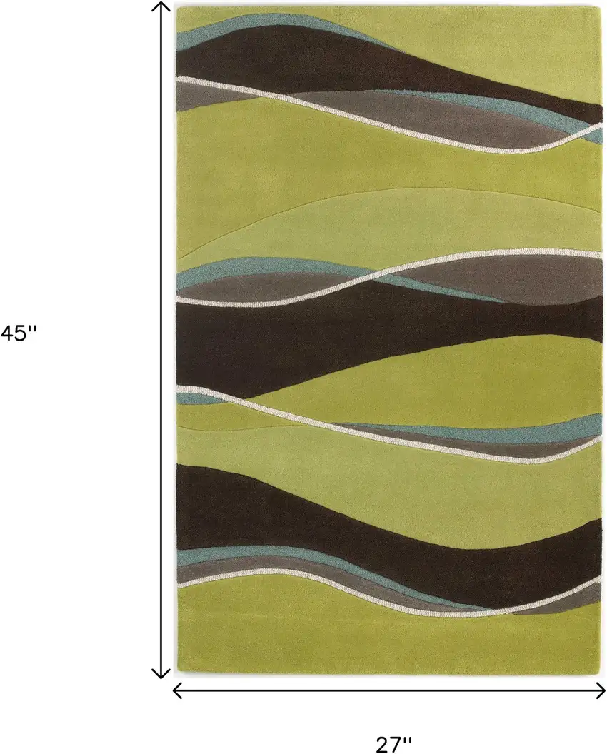 Lime Green Brown And Blue Wool Abstract Hand Tufted Area Rug Photo 2