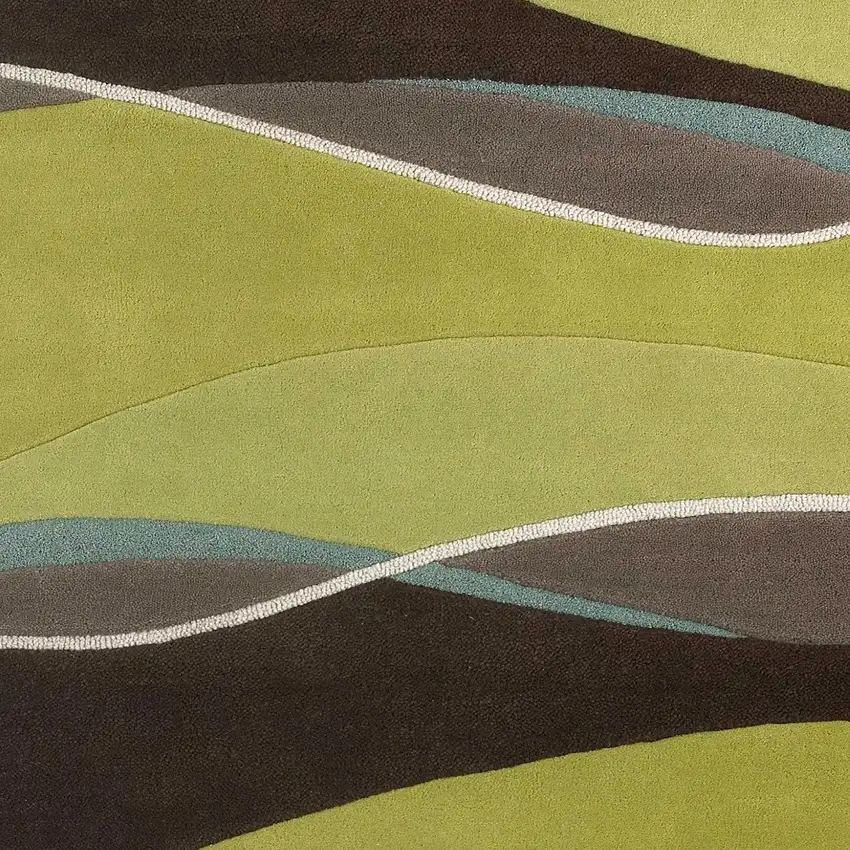 Lime Green Brown And Blue Wool Abstract Hand Tufted Area Rug Photo 5