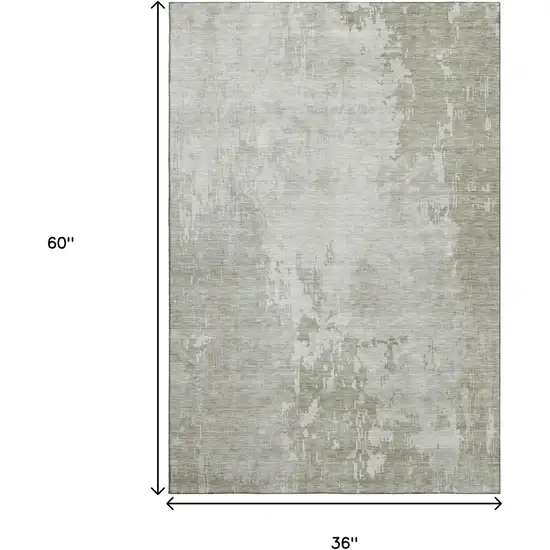 Linen And Beige Abstract Washable Area Rug With UV Protection Photo 3