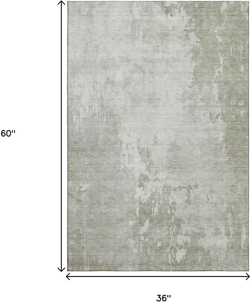 Linen And Beige Abstract Washable Area Rug With UV Protection Photo 3