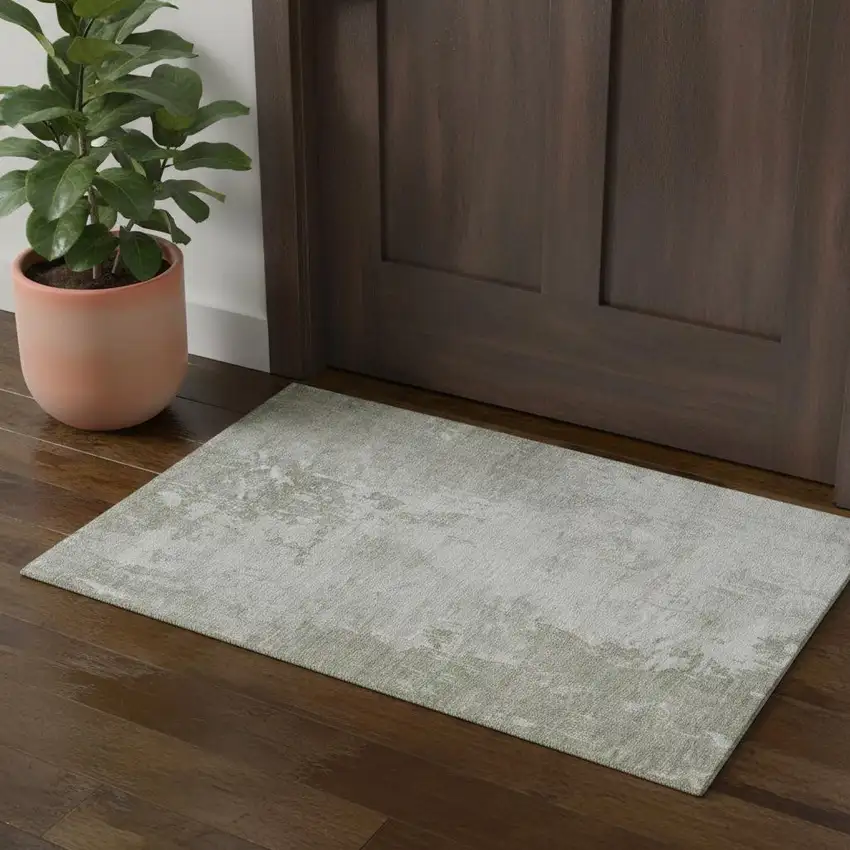 Linen And Beige Abstract Washable Area Rug With UV Protection Photo 1