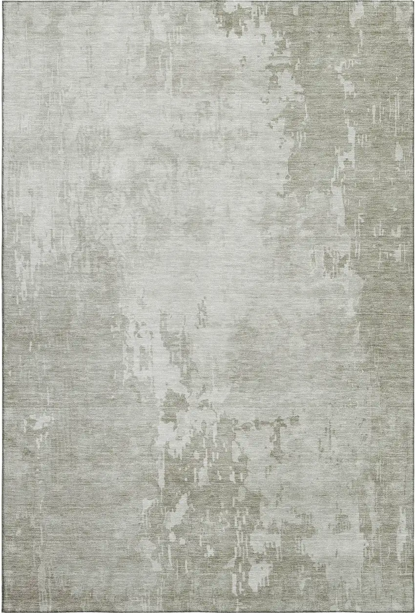 Linen And Beige Abstract Washable Area Rug With UV Protection Photo 1