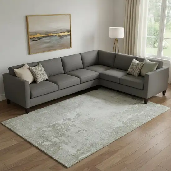 Linen And Beige Abstract Washable Area Rug With UV Protection Photo 2