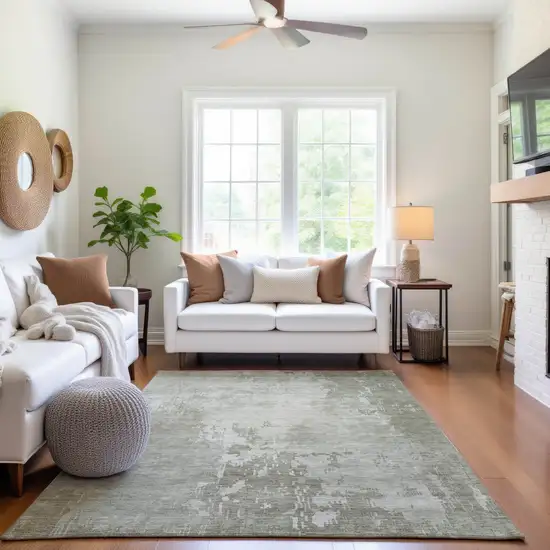 Linen And Beige Abstract Washable Area Rug With UV Protection Photo 4