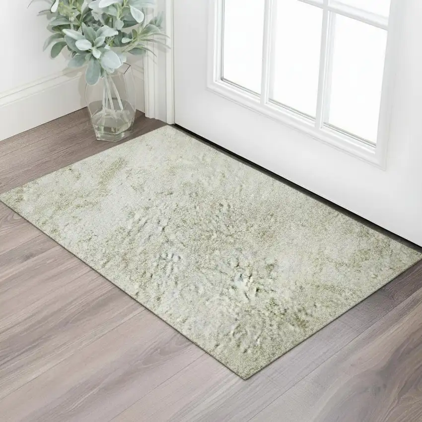 Linen And Beige Abstract Washable Area Rug With UV Protection Photo 2