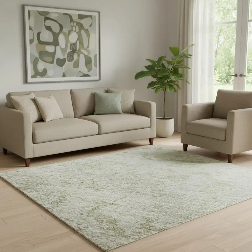 Linen And Beige Abstract Washable Area Rug With UV Protection Photo 2