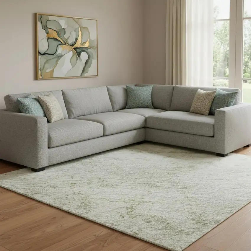 Linen And Beige Abstract Washable Area Rug With UV Protection Photo 2