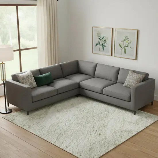 Linen And Beige Abstract Washable Area Rug With UV Protection Photo 2