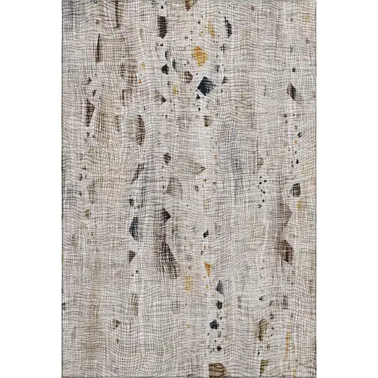 Linen And Beige Abstract Washable Area Rug With UV Protection Photo 7
