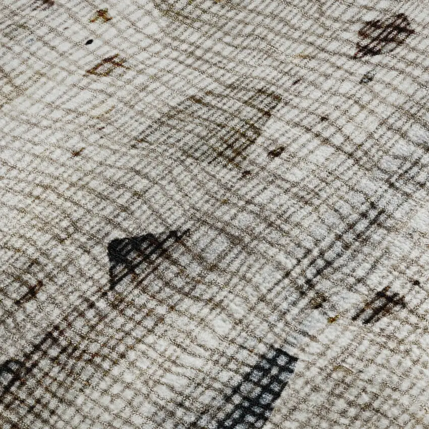 Linen And Beige Abstract Washable Area Rug With UV Protection Photo 4