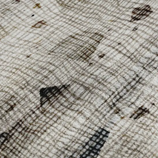 Linen And Beige Abstract Washable Area Rug With UV Protection Photo 4