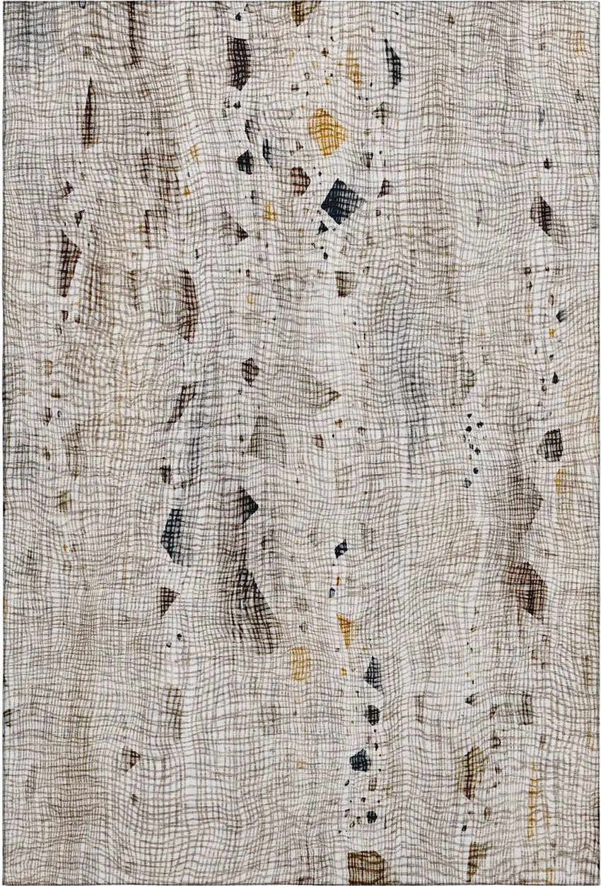 Linen And Beige Abstract Washable Area Rug With UV Protection Photo 7