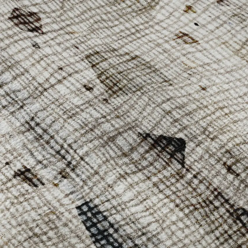 Linen And Beige Abstract Washable Area Rug With UV Protection Photo 1