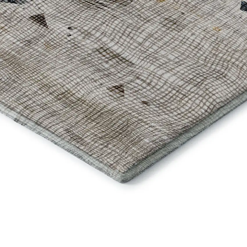 Linen And Beige Abstract Washable Area Rug With UV Protection Photo 8
