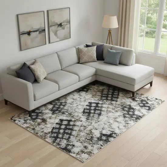 Linen And Beige Abstract Washable Area Rug With UV Protection Photo 2