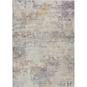Photo of Linen And Beige Abstract Washable Indoor Outdoor Area Rug
