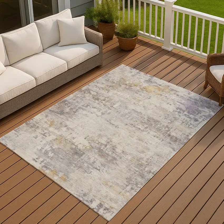 Linen And Beige Abstract Washable Indoor Outdoor Area Rug Photo 4