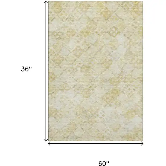 Linen And Beige Geometric Washable Area Rug With UV Protection Photo 9