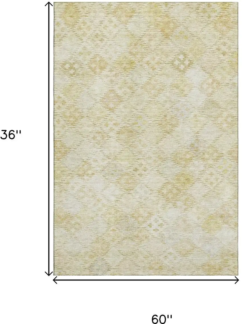 Linen And Beige Geometric Washable Area Rug With UV Protection Photo 9