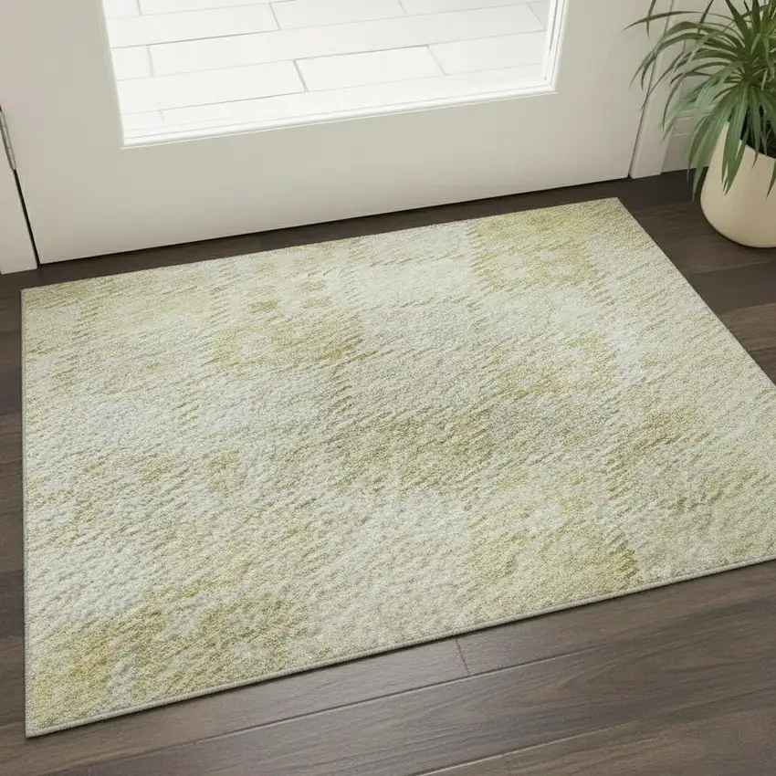 Linen And Beige Geometric Washable Area Rug With UV Protection Photo 2