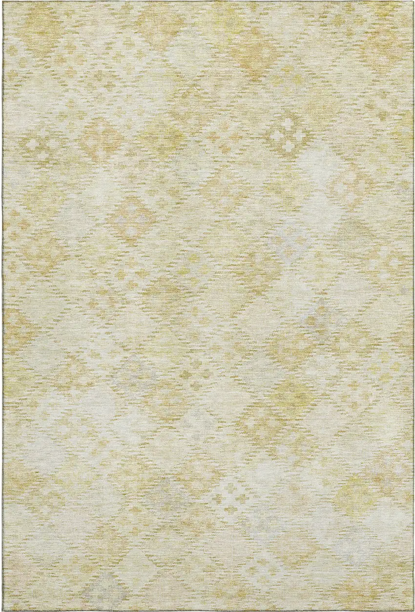 Linen And Beige Geometric Washable Area Rug With UV Protection Photo 5
