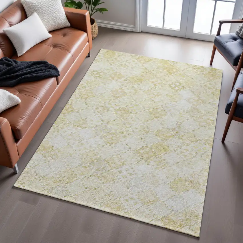 Linen And Beige Geometric Washable Area Rug With UV Protection Photo 4