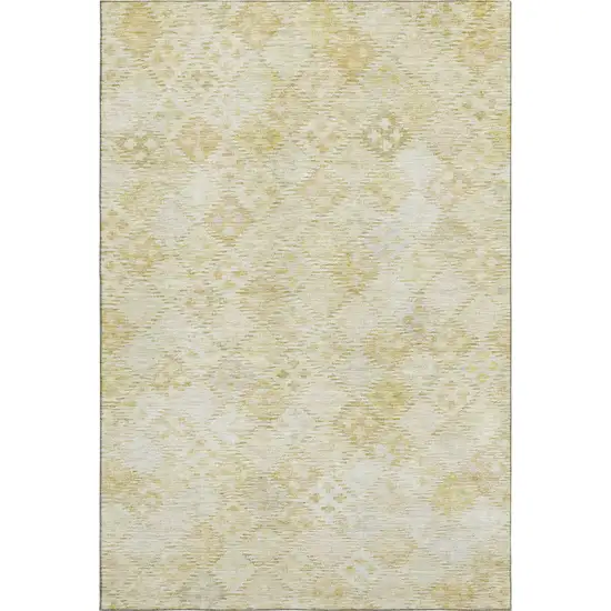 Linen And Beige Geometric Washable Area Rug With UV Protection Photo 5